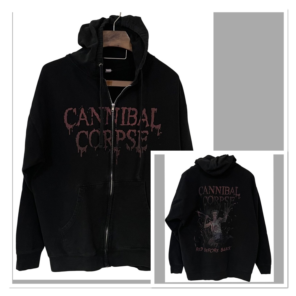 Vtg Cannibal Corpse Red Before Black Zip Up Hoodie Death Metal Band Merch Men XL